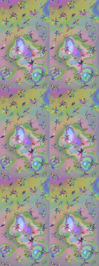 On neutral and green colors. Sketch Floral Pattern in Raster illustration. Beautiful fabric pattern. Raster illustration.