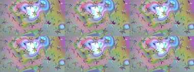 Raster illüstrasyonu. Şirin çiçek elementleri. Robot resim. Tarafsız ve mavi renkte çiçekler.