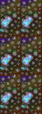 Raster - stok. Yapraklı çiçekler ve kahverengi ve yeşil renklerde papatya çiçekleri. Taslak arkaplan deseni.