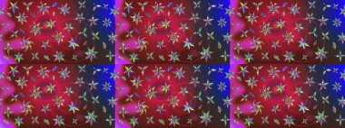 Raster illüstrasyonundaki çiçek desenli çizim. Kırmızı ve mavi renkte çiçekler.