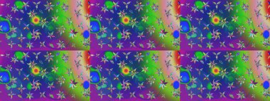 Yeşil ve mavi renkte çiçekler. Düz Çiçek Elementleri Tasarımı. Renkli Bahar Teması eskiz kalıbı. Sevimli çiçek raster deseni.