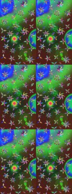 Raster Çiçek İllüstrasyonu 'nun şirin tekstili. Yeşil ve kahverengi renkli etnik çiçeklerle zarif eskiz deseni.