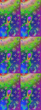 Gömlek, arka plan modelini çiz. Tropik çiçekler. Yeşil ve mavi renkte çiçekler.