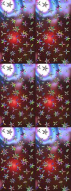 Raster illüstrasyonu. Suluboya çiçekli çiçek deseni. Kahverengi ve mor renkli Asya tekstili.