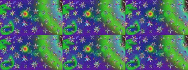 Raster illüstrasyonu. Yeşil ve mavi kıvırcık çiçekler yeşil ve mavi renklerde şekillenir. Klasik çiçek tasarım elementleri.