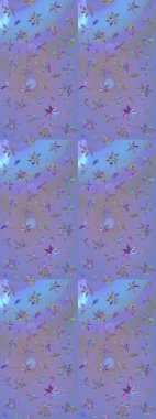 Yatak çarşafları, ceket, paket tasarımı, kumaş ve moda kavramları için tekstil baskısı. Çiçekleri, deniz kabukları, mandalaları ve suluboya efektleriyle donanma geçmişi. Çizim kalıbı etnik tasarım.