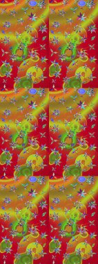 Amazing sketch floral pattern with bright colorful flowers and leaves on a red and green colors. Folk style. Modern floral background. The elegant the template for fashion prints.