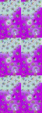 Flowers on violet and neutral colors. Raster illustration. Tropical sketch floral pattern.