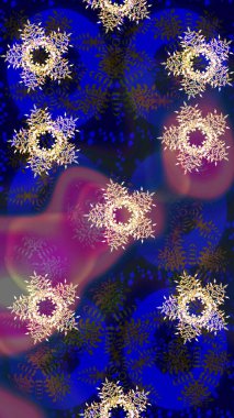 Küçük çiçekte hoş bir çiçek deseni var. Çiçeksel elementlerle süslenmiş zarif raster dokusu. Mavi ve mor renkli parlak çiçekli soyut çizim deseni.