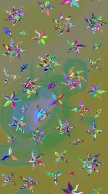 Küçük çiçekteki sevimli çiçek deseni. Raster illüstrasyonu. Raster deseni. Yeşil ve kahverengi renkte yaz çiçekleri..