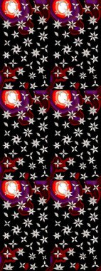 Siyah ve nötr renklerde. Raster illüstrasyonu. 3D çiçekler, çizim.