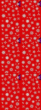 Raster illustration. Sketch flowers pattern. In asian textile style on red and neutral colors.