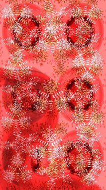 Flat snow doodle icons, snow flakes silhouette in red, pink and orange colors for christmas banner, cards. New year snowflake. Cute abstract snowflake raster design.