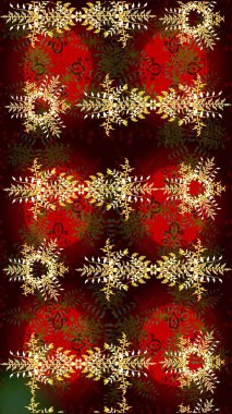 Symbol of winter, Merry Christmas holiday, Happy New Year celebration Raster illustration. Abstract wallpaper, wrapping decoration. Illustration on brown, red and black colors. Snowflake simple.