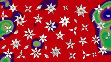 Kırmızı renkte çiçekler. Hediye ambalaj kağıdı, tebrik kartları, posterler ve pankart tasarımı. Raster düz çiçek çizim deseni.