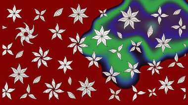 Raster illustration. Colorful ornamental border. Indian ornament. On red colors. Sketch pattern. Floral wallpaper.