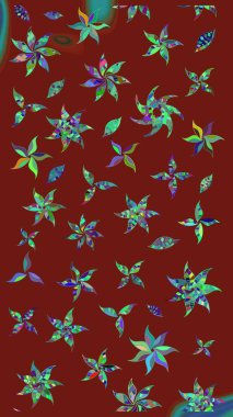 Colour Spring Theme sketch pattern Background. In asian textile style. Flowers on red colors. Sketch flowers pattern. Raster illustration. Flat Flower Elements Design.