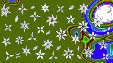 Yeşil renkli çiçekler. Raster düz çiçek çizim deseni. Tasarım hediye paketi, tebrik kartları, posterler ve afiş tasarımı.