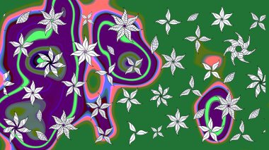 El çizimi. Çiçekli, yapraklı, çiçek desenli eskiz. Raster illüstrasyonu.