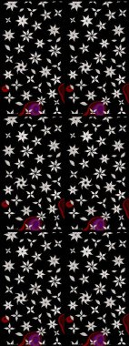 Nazik, yaz çiçekleri siyah renklerde. Raster illüstrasyonu. Küçük çiçekteki sevimli çiçek deseni. Raster deseni.