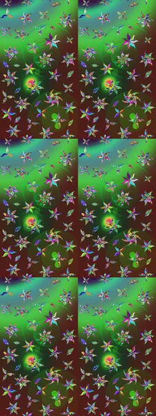 Cute Floral pattern in the small flower. Raster pattern. Abstract flower sketch pattern background. Raster illustration. On green and brown colors.