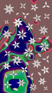 Çiçekli karalama şeklinde Raster çiçek deseni. Kahverengi renkli çiçekler. Nazik, sevimli çiçek arkaplanı..