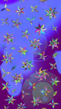 Süslü kumaş deseni. Raster illüstrasyonundaki çiçek desenli çizim. Düz Çiçek Elementleri Tasarımı. Renkli Bahar Teması çizim şablonu.