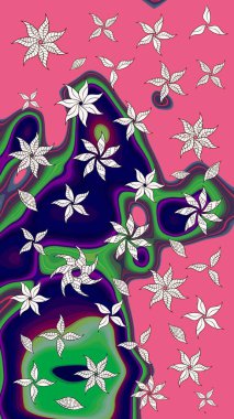 Raster illüstrasyonu. Raster deseni. Pembe renklerde. Küçük çiçekteki sevimli çiçek deseni. Soyut çiçek çizim kalıbı arkaplanı.