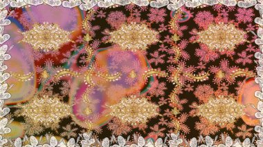 Raster geometrik arka plan. Senin tasarımın için, duvar kağıdı. Altın rengi, kusursuz çizim. Kahverengi renklerde, altın çiçekli altın desenler..