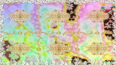 Raster geleneksel oryantasyon süsü. Kusursuz klasik altın desen. Altın elementlerle nötr renklerde altın desen.