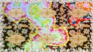 Kusursuz altın desenli bukleler. Altın elementli nötr renkler. Raster altın desen. Raster illüstrasyonu. Doğu tarzı arabesk.