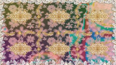 Barok tarzında duvar kağıdı tasarımı için kusursuz damaske deseni arkaplanı. Altın elementlerle nötr renklerde altın desen. Süslü raster dekorasyonu.