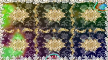 Raster illüstrasyonu. Gri renklerde ve altın elementlerle klasik, pürüzsüz desen.