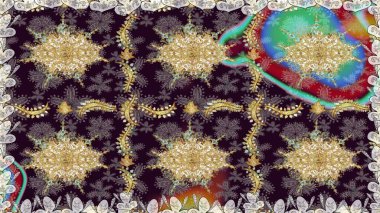 Geleneksel oryantasyon süsü. Kusursuz klasik raster altın desenli. Kahverengi renklerde, altın elementlerle kusursuz desen. Klasik vintage arkaplan.