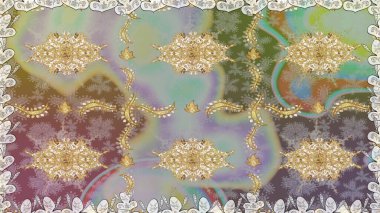 Raster oryantal süs. Barok tarzında kusursuz bir doğulu süsü. Geleneksel klasik altın desen. Altın elementlerle gri renklerde altın desen.