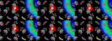 Renkli arka planda izole tatlı kar taneleri. Kar taneli siyah, mavi ve yeşil renkler. Raster illüstrasyonu.