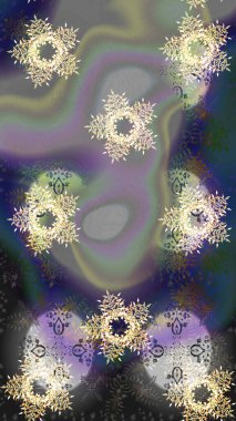 Düşen Noel stili kar taneleri. Kar taneleri, kar yağışı. İllüzyon. Güzel raster grisi, nötr ve mor kar taneleri renkli bir arkaplanda izole edilmiş..