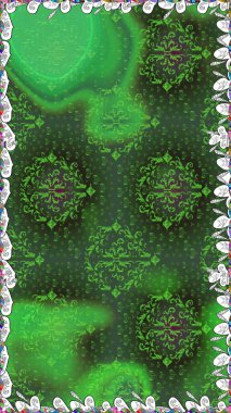 Yeşil renklere karalamalar çizen kusursuz çiçek deseni. Raster illüstrasyonu.