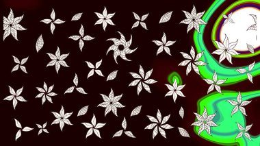 Siyah ve kahverengi renkli bitkilerden oluşan parlak çiçekli çizim deseni.