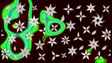 Nakış desenli çiçek deseni. Renkli grunge, soyut arkaplanı koyu siyah ve kahverengi çiçeklerle süslüyor. İzler, kumaş, duvar kağıtları, tekstil için raster dokusu.