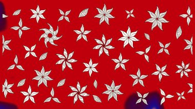 Halk tarzı. Kırmızı ve nötr renklerde yapraklar ve parlak renkli çiçeklerle muhteşem bir çiçek deseni. Moda baskıları için zarif bir şablon. Modern çiçek arkaplanı.