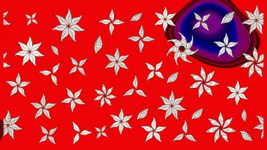 Raster illüstrasyonu. Kırmızı ve nötr papatyalardan oluşan kırmızı ve nötr bir desen. Kırmızı ve nötr renklerde.