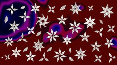 Çiçek deseni. Şatafatlı bahar bahçesi dokusu. Kırmızı ve kahverengi renkte çiçekler. Raster illüstrasyonu. Kırmızı ve kahverengi renkte çiçek çizimi.