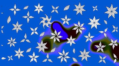 Çiçeksel çizim kalıbının yansıması. Vadinin çiçekleri mavi ve nötr renklerde.