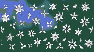 Düz Çiçek Elementleri Tasarımı. Raster illüstrasyonundaki çiçek desenli çizim. Yeşil ve mavi renkte çiçekler. Renkli Bahar Teması çizim şablonu.