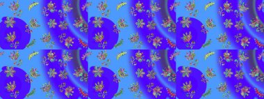 Düz yatıyordu. Raster illüstrasyonu. Kış konsepti Mor, mavi ve yeşil renklerdeki kar tanelerinden oluşan kış deseni.