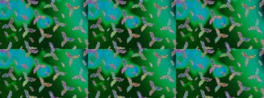 Colors. Raster illustration. Green, blue and neutral snowflakes. Holiday design for Christmas and New Year fashion prints. Christmas pattern with snowflakes abstract background.