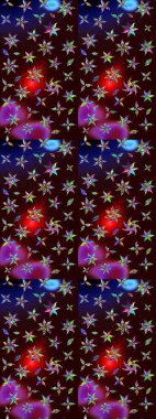 Kahverengi ve siyah renkli küçük çiçekler ve kahverengi ve siyah renkli komik böcekler, raster deseni, illüstrasyon.