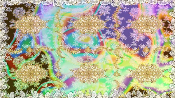 Tarafsız renklerde altın rengi ve altın elementler üzerinde altın pürüzsüz desen. Tarafsız renklerde, altın elementlerle kusursuz klasik desen. Noel, kar tanesi, yeni yıl.