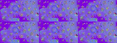 Modern, menekşe rengi ve mavi raster arka plan duvar kâğıdı çizgileri, desenli desenli desenli çiçekler, çiçekli süsler. Çiçekli el çizimi çizimi deseni.